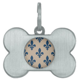 Fleur de Lis Pattern, Royal French Blue op Crème Huisdieren Naamplaatje