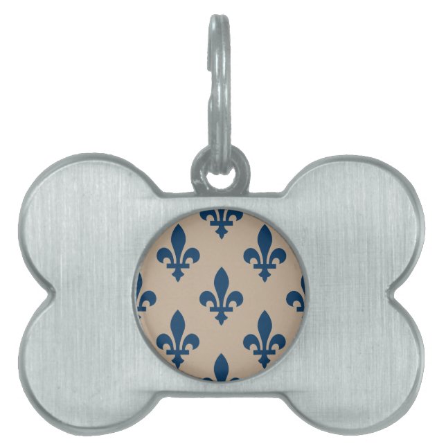 Fleur de Lis Pattern, Royal French Blue op Crème Huisdieren Naamplaatje (voorkant)
