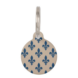 Fleur de Lis Pattern, Royal French Blue op Crème Huisdierpenning