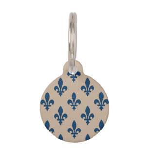 Fleur de Lis Pattern, Royal French Blue op Crème Huisdierpenning