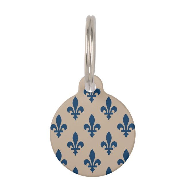 Fleur de Lis Pattern, Royal French Blue op Crème Huisdierpenning (Voorkant)