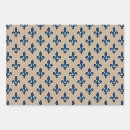 Fleur de Lis Pattern, Royal French Blue op Crème Inpakpapier Vel (Voorkant 2)