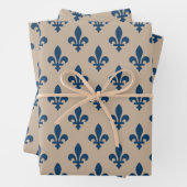 Fleur de Lis Pattern, Royal French Blue op Crème Inpakpapier Vel (In situ)