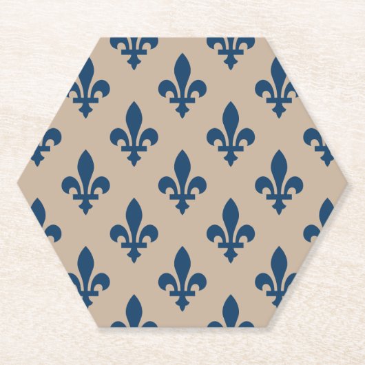 Fleur de Lis Pattern, Royal French Blue op Crème Kartonnen Onderzetters (Voorkant)