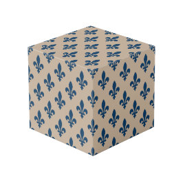 Fleur de Lis Pattern, Royal French Blue op Crème Kubus