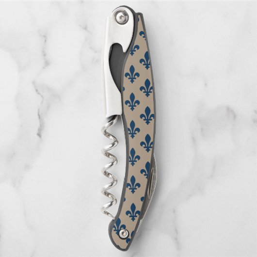 Fleur de Lis Pattern, Royal French Blue op Crème Kurkentrekker (Voorkant)