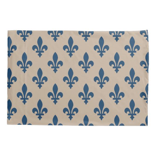 Fleur de Lis Pattern, Royal French Blue op Crème Kussensloop (Achterkant)