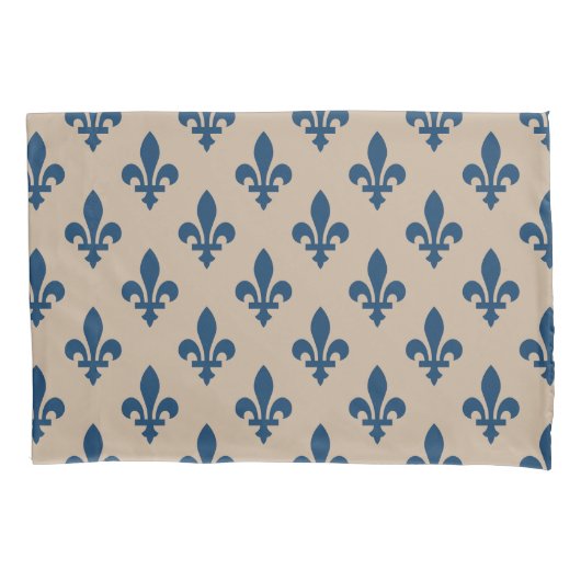 Fleur de Lis Pattern, Royal French Blue op Crème Kussensloop (Voorkant)
