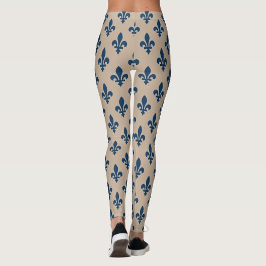 Fleur de Lis Pattern, Royal French Blue op Crème Leggings (Achterkant)