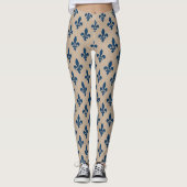 Fleur de Lis Pattern, Royal French Blue op Crème Leggings (Voorkant)