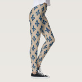 Fleur de Lis Pattern, Royal French Blue op Crème Leggings (Rechts)