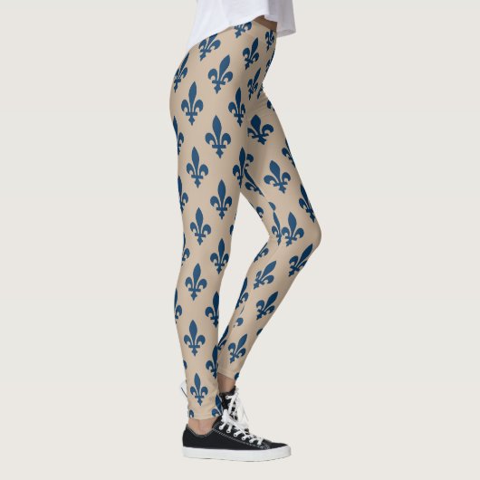 Fleur de Lis Pattern, Royal French Blue op Crème Leggings (Rechts)