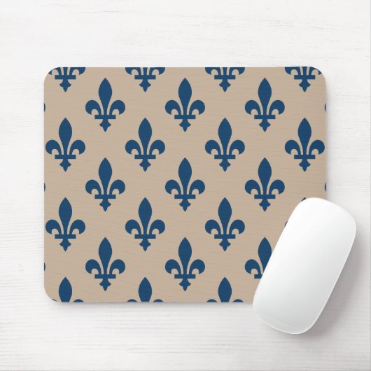 Fleur de Lis Pattern, Royal French Blue op Crème Muismat (Met muis)