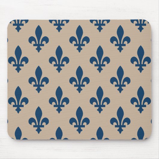 Fleur de Lis Pattern, Royal French Blue op Crème Muismat (Voorkant)