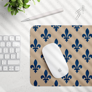 Fleur de Lis Pattern, Royal French Blue op Crème Muismat