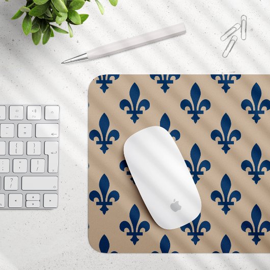 Fleur de Lis Pattern, Royal French Blue op Crème Muismat