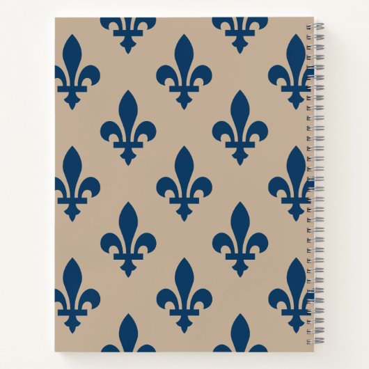 Fleur de Lis Pattern, Royal French Blue op Crème Notitieboek (Achterkant)