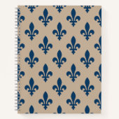 Fleur de Lis Pattern, Royal French Blue op Crème Notitieboek (Voorkant)
