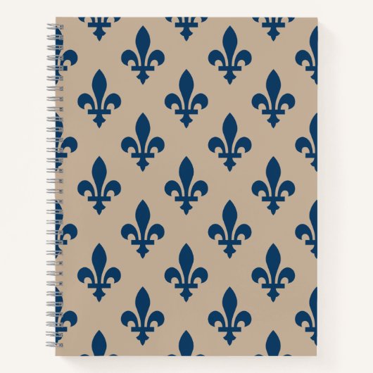 Fleur de Lis Pattern, Royal French Blue op Crème Notitieboek (Voorkant)