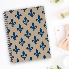 Fleur de Lis Pattern, Royal French Blue op Crème Notitieboek