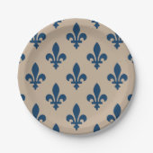 Fleur de Lis Pattern, Royal French Blue op Crème Papieren Bordje (Voorkant)