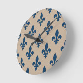 Fleur de Lis Pattern, Royal French Blue op Crème Ronde Klok (Hoek)
