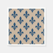 Fleur de Lis Pattern, Royal French Blue op Crème Servet (Voorkant)