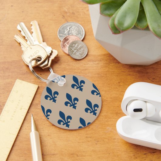 Fleur de Lis Pattern, Royal French Blue op Crème Sleutelhanger (Bureau)
