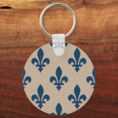 Fleur de Lis Pattern, Royal French Blue op Crème Sleutelhanger (Voorkant)