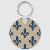 Fleur de Lis Pattern, Royal French Blue op Crème Sleutelhanger (Achterkant)