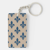 Fleur de Lis Pattern, Royal French Blue op Crème Sleutelhanger (achterkant)