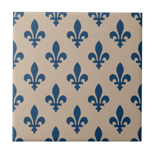 Fleur de Lis Pattern, Royal French Blue op Crème Tegeltje (Voorkant)