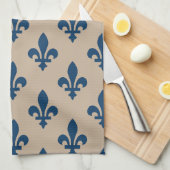 Fleur de Lis Pattern, Royal French Blue op Crème Theedoek (Quarter Fold)