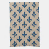 Fleur de Lis Pattern, Royal French Blue op Crème Theedoek (Verticaal)