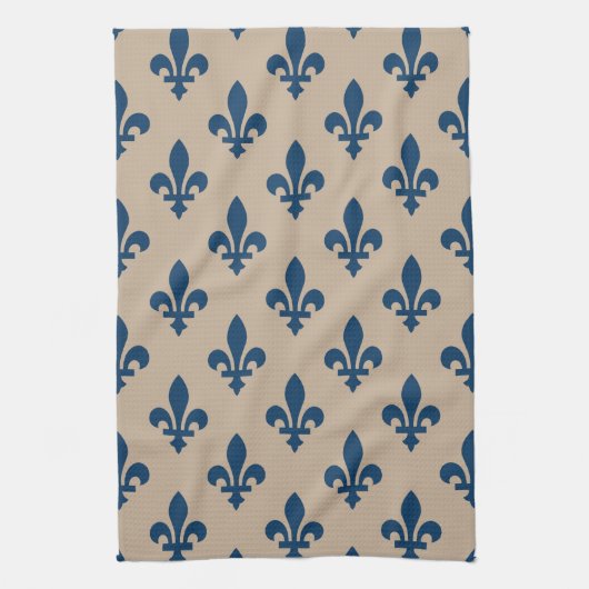 Fleur de Lis Pattern, Royal French Blue op Crème Theedoek (Verticaal)