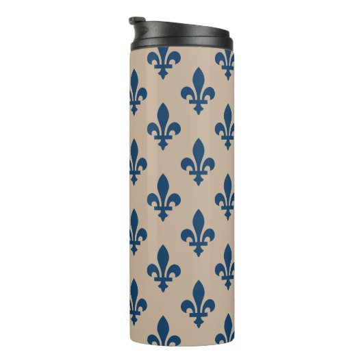 Fleur de Lis Pattern, Royal French Blue op Crème Thermosbeker (Geroteerd rechts)