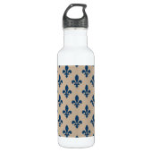 Fleur de Lis Pattern, Royal French Blue op Crème Waterfles (Voorkant)