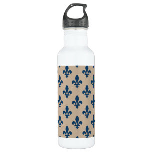 Fleur de Lis Pattern, Royal French Blue op Crème Waterfles