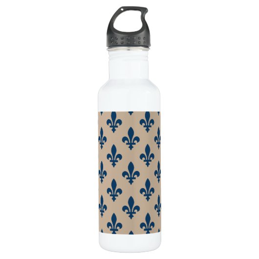 Fleur de Lis Pattern, Royal French Blue op Crème Waterfles (Voorkant)
