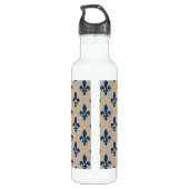 Fleur de Lis Pattern, Royal French Blue op Crème Waterfles (Achterkant)
