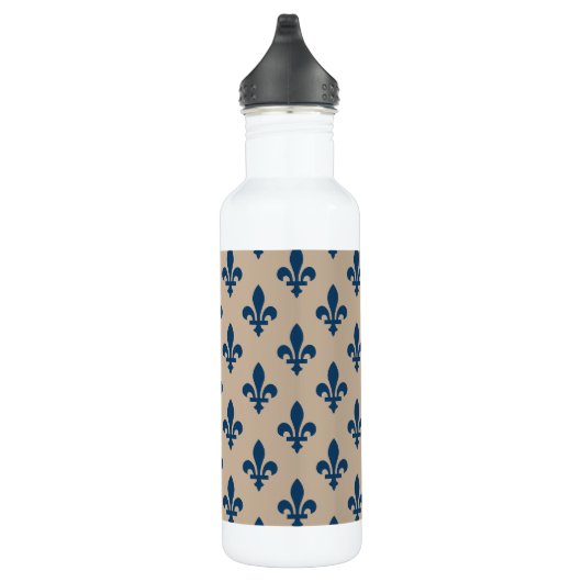 Fleur de Lis Pattern, Royal French Blue op Crème Waterfles (Rechts)