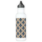 Fleur de Lis Pattern, Royal French Blue op Crème Waterfles (Links)
