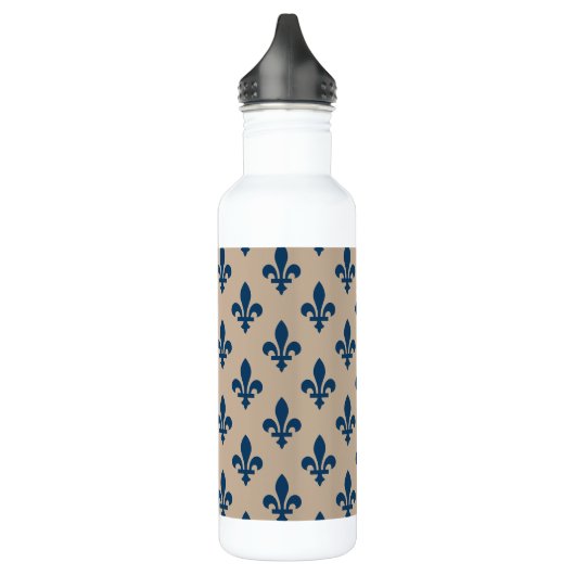 Fleur de Lis Pattern, Royal French Blue op Crème Waterfles (Links)