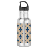 Fleur de Lis Pattern, Royal French Blue op Crème Waterfles (Achterkant)
