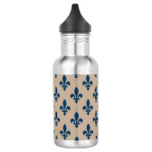 Fleur de Lis Pattern, Royal French Blue op Crème Waterfles (Links)