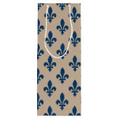 Fleur de Lis Pattern, Royal French Blue op Crème Wijn Cadeautas (Achterkant)