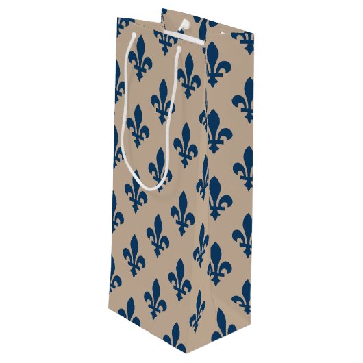 Fleur de Lis Pattern, Royal French Blue op Crème Wijn Cadeautas (Achterkant Gekanteld)