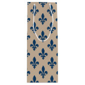 Fleur de Lis Pattern, Royal French Blue op Crème Wijn Cadeautas (Voorkant)