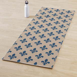 Fleur de Lis Pattern, Royal French Blue op Crème Yogamat