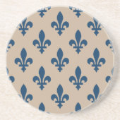 Fleur de Lis Pattern, Royal French Blue op Crème Zandsteen Onderzetter (Voorkant)